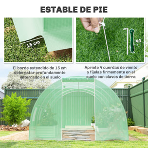 Invernadero de Exterior 6x3x2 m, Invernadero de Túnel con Puerta Enrollable, 8 Ventanas de Malla, Cubierta PE 140g/m² y Marco de Acero Galvanizado, Anti-UV, Impermeable, para Cultivos, Verde