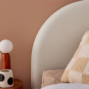 Lit coffre avec sommier à lattes et tête de lit. finition bouclette. blanc. L 206 x P 104 x H 102cm