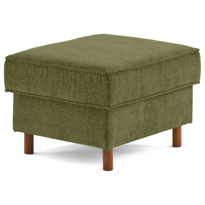Jake - pouf en tissu velours relief - pieds en bois foncé - Vert