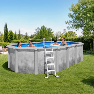 Piscine hors sol acier et résine ovale 6,10 x 3,65 x 1,32 m gris dégradé LIBERTY
