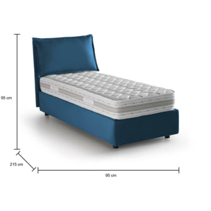 Letto singolo Rossella, Letto contenitore con rivestimento in tessuto, 100% Made in Italy, Apertura frontale, con materasso Cm 80x200 incluso, Blu