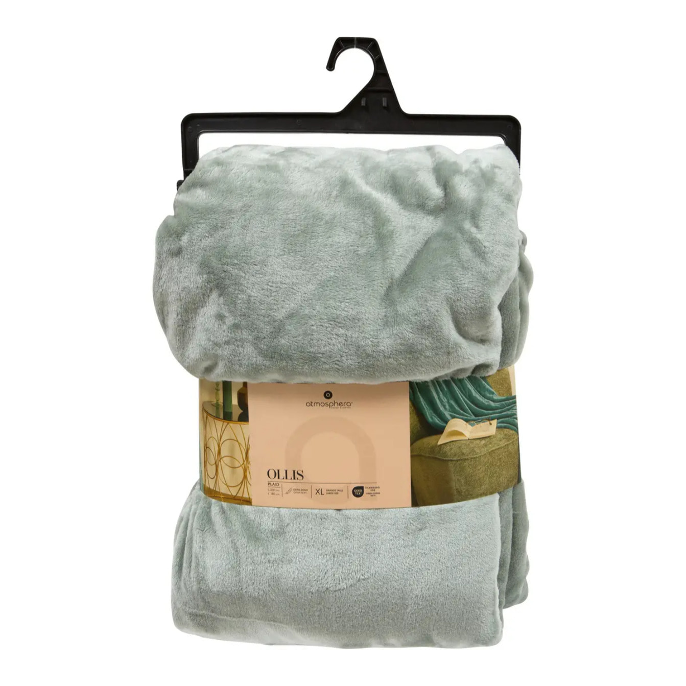 Plaid flanelle Ollis vert céladon 230x180cm