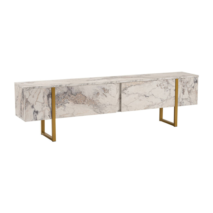 Mobile porta TV Lilith, Credenza da soggiorno, Armadio basso per TV, Base parete attrezzata, 180x30 h50 cm, Marmo e Oro
