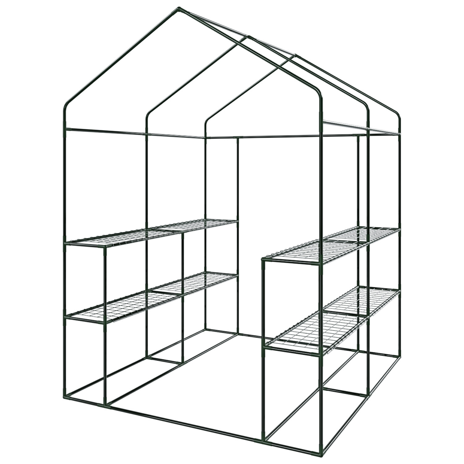 Serra Da Giardino Con 8 Scaffali Ripiani Per Piante Orto Telaio Acciaio Verniciato Telo PE Verde Porta Avvolgibile Apertura A Cerniera 143x138x190 Cm