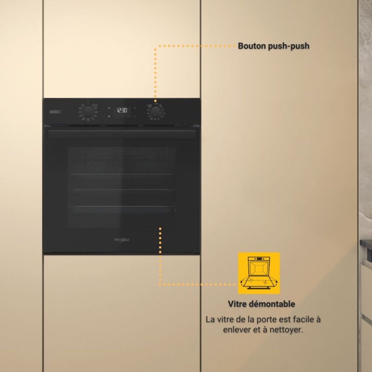 Four encastrable WHIRLPOOL OMSR58RU0B - Pyrolyse - Chaleur pulsée - Porte froide - noir Matt