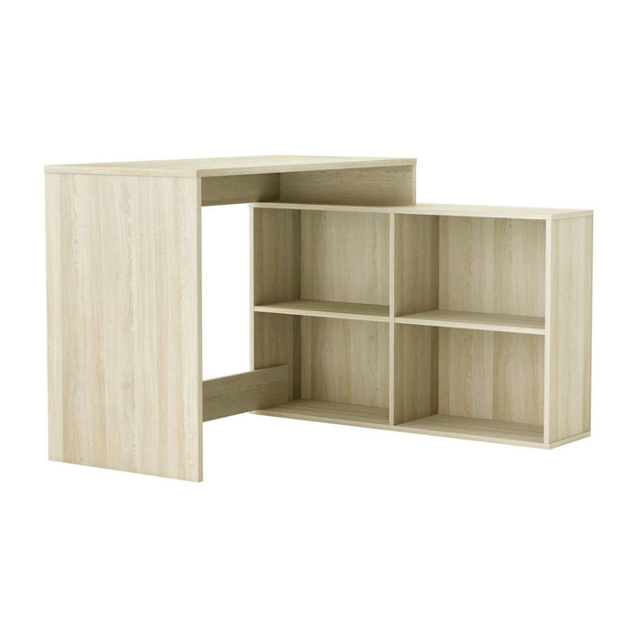 Scrivania Kyarr, Scrittoio multiuso, Tavolo per ufficio porta PC, Piano di lavoro, 112x101 h77 cm, Rovere e Bianco