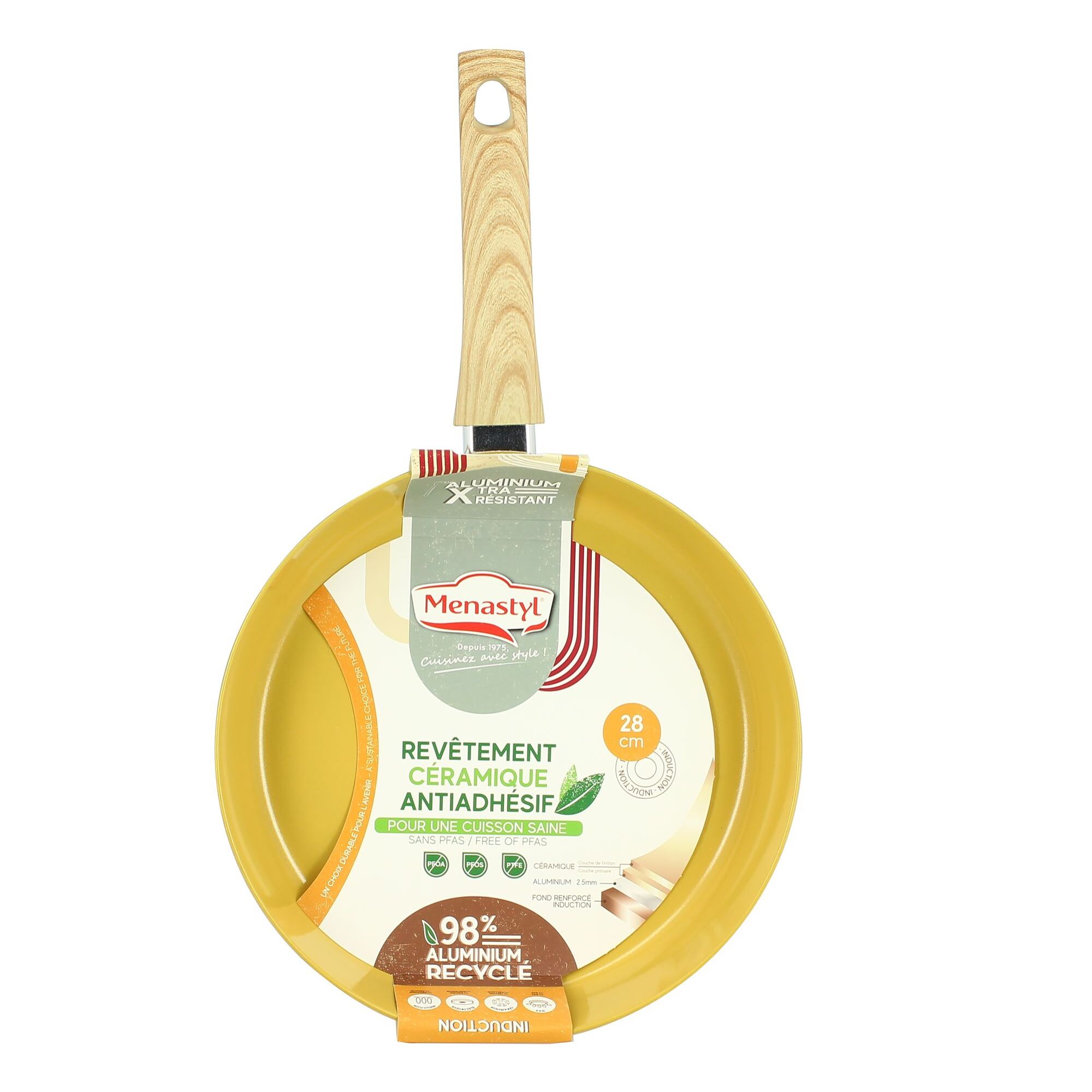 Poêle 28cm avec revêtement céramique jaune - tous feux COLORAMA