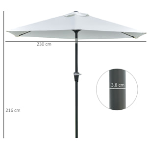 Sombrilla de Jardín Ø230x216 cm Parasol de Terraza con Apertura Manual Ángulo Ajustable e Impermeable para Balcón Piscina Crema