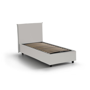 Letto singolo Brunilde, Letto contenitore con rivestimento in ecopelle, 100% Made in Italy, Apertura laterale, adatto per materasso Cm 80x190, Bianco