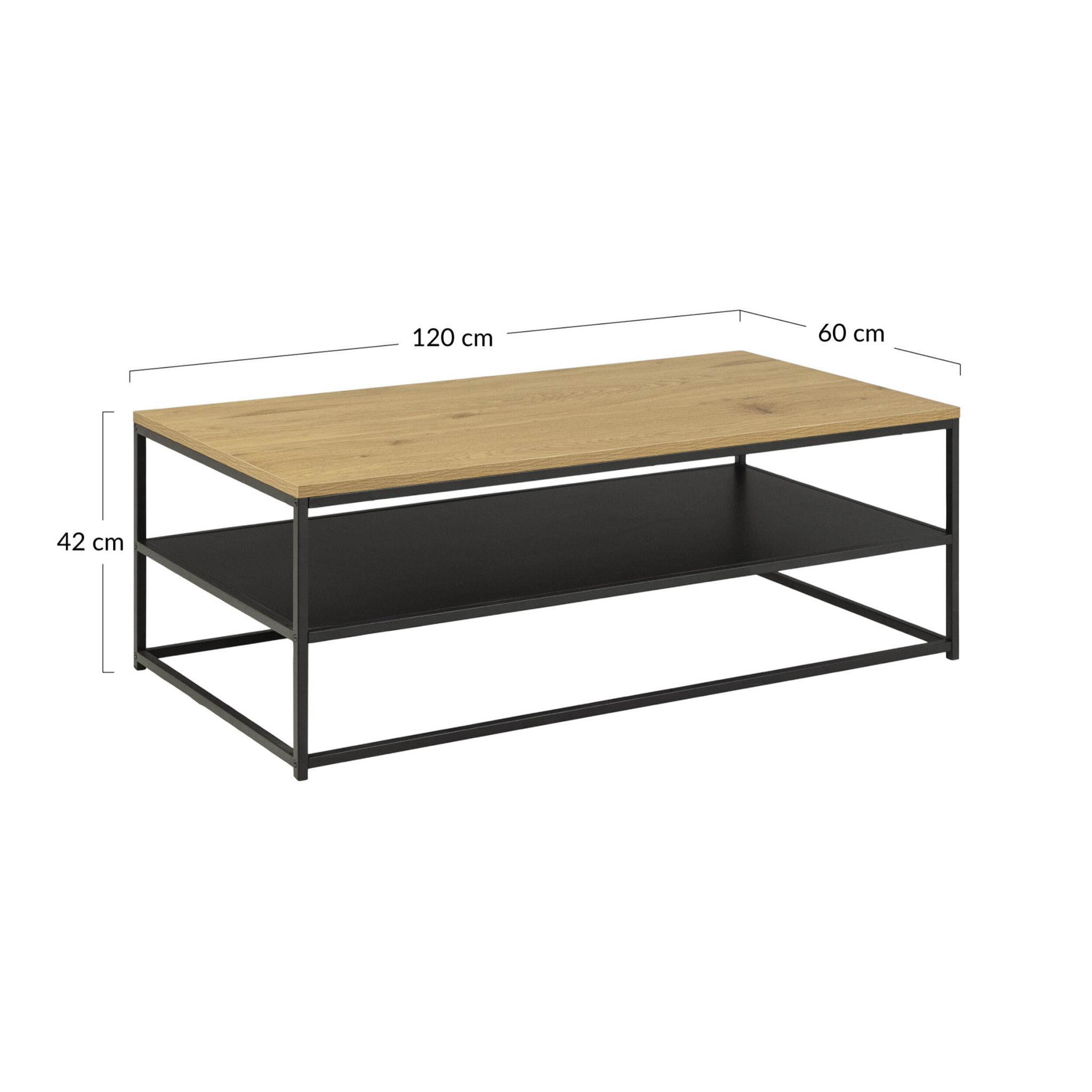 Salida - table basse - effet bois et métal noir - 120 cm - Bois / Noir
