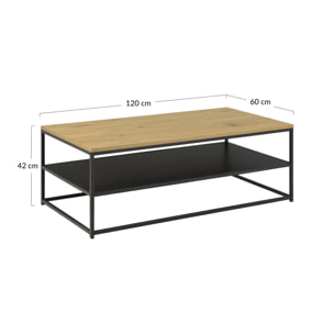 Salida - table basse - effet bois et métal noir - 120 cm - Bois / Noir