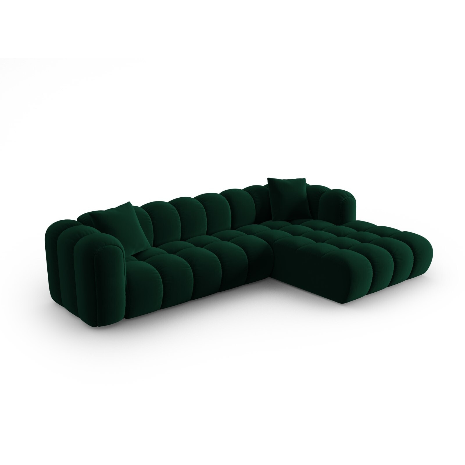 Canapé d'angle droit modulable "Clotilde" 4 places en velours vert bouteille