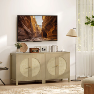 Aparador de Cocina con 2 Puertas de Ratán Sintético, Mueble Auxiliar de Cocina con Estante Ajustable y 2 Tiradores, Mueble de Buffet para Comedor, Salón, 75x38x77 cm, Madera Natural