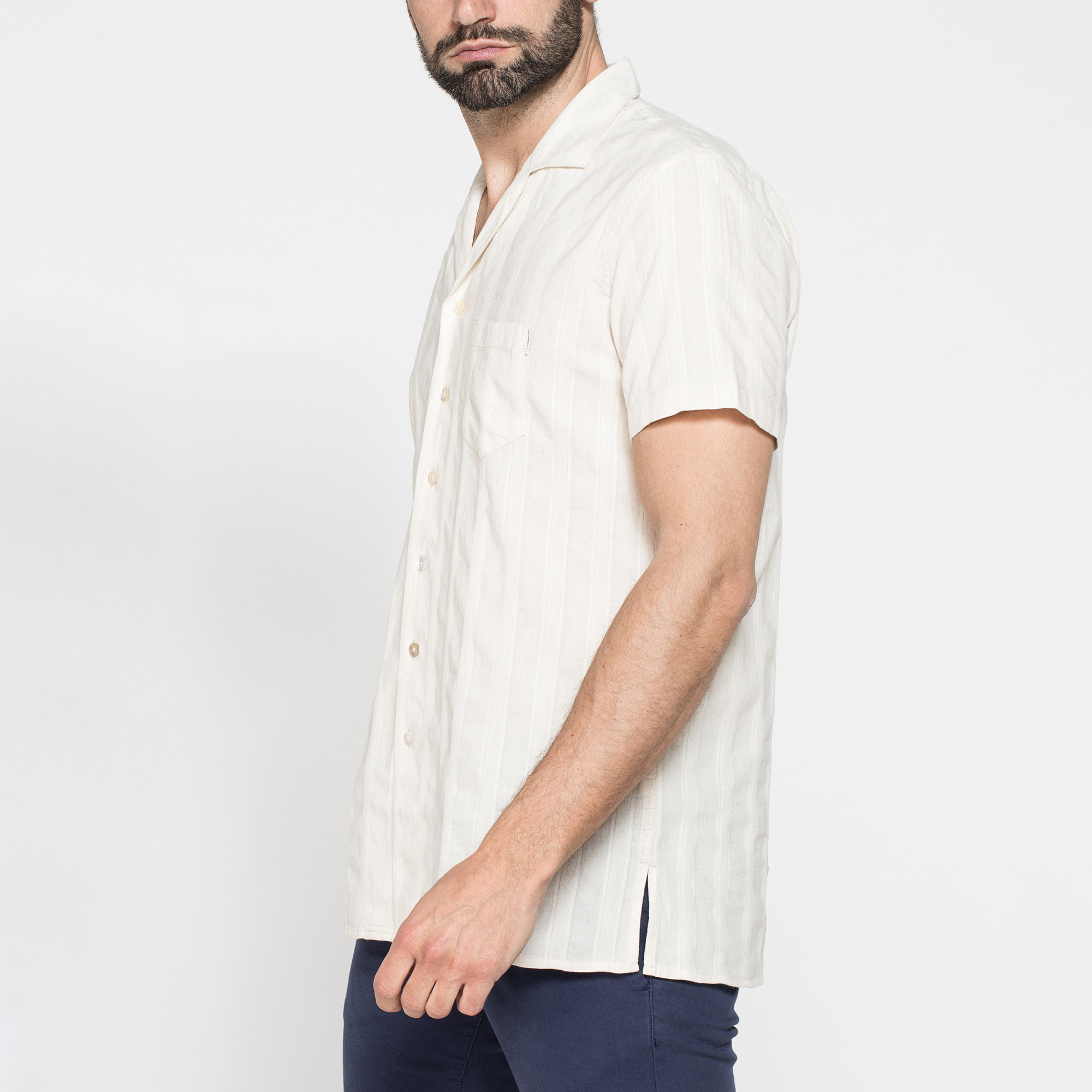 CAMICIA BOWLING IN TESSUTO TINTO FILO DI LINO COTONE