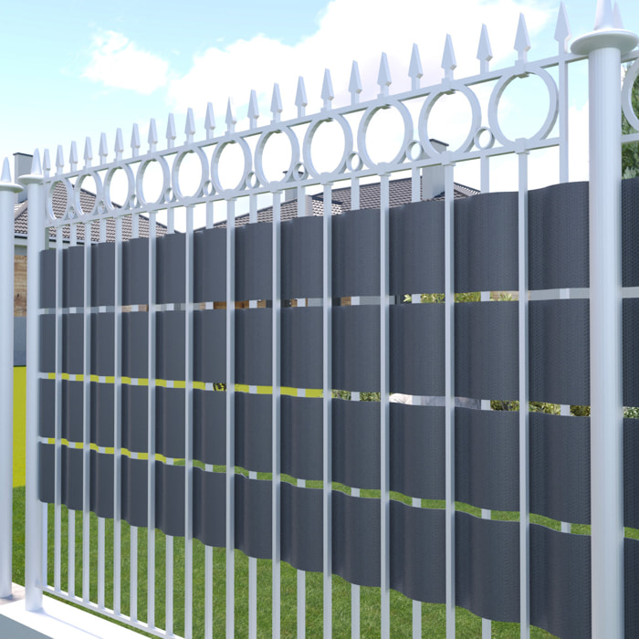 Schermo Privacy In PVC Per Recizioni A Doppia Sbarra Doppio Picchetto Rete Frangivista 650 g/m² 35 m x 19 cm Con Clip Fissaggio Grigio Scuro