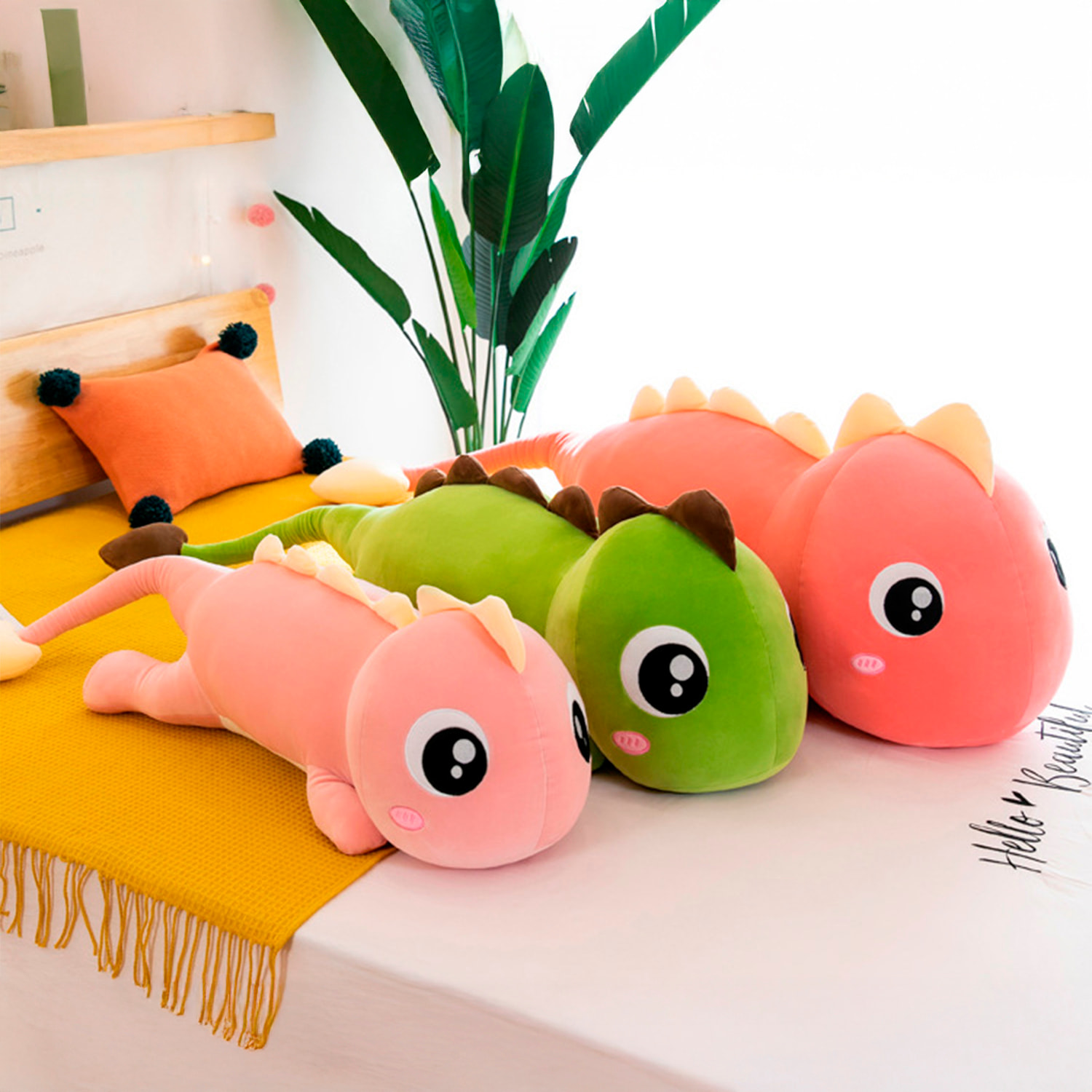 Cuscino extra morbido e soffice design dinosauro verde. 78 cm.