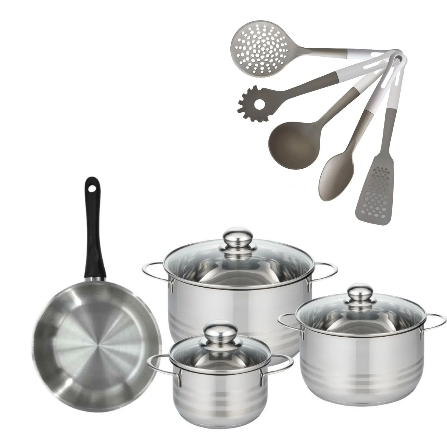 Lot 1 Poêle 20cm & 3 Faitouts 16/20/24cm Fackelmann Geneva avec 5 ustensiles