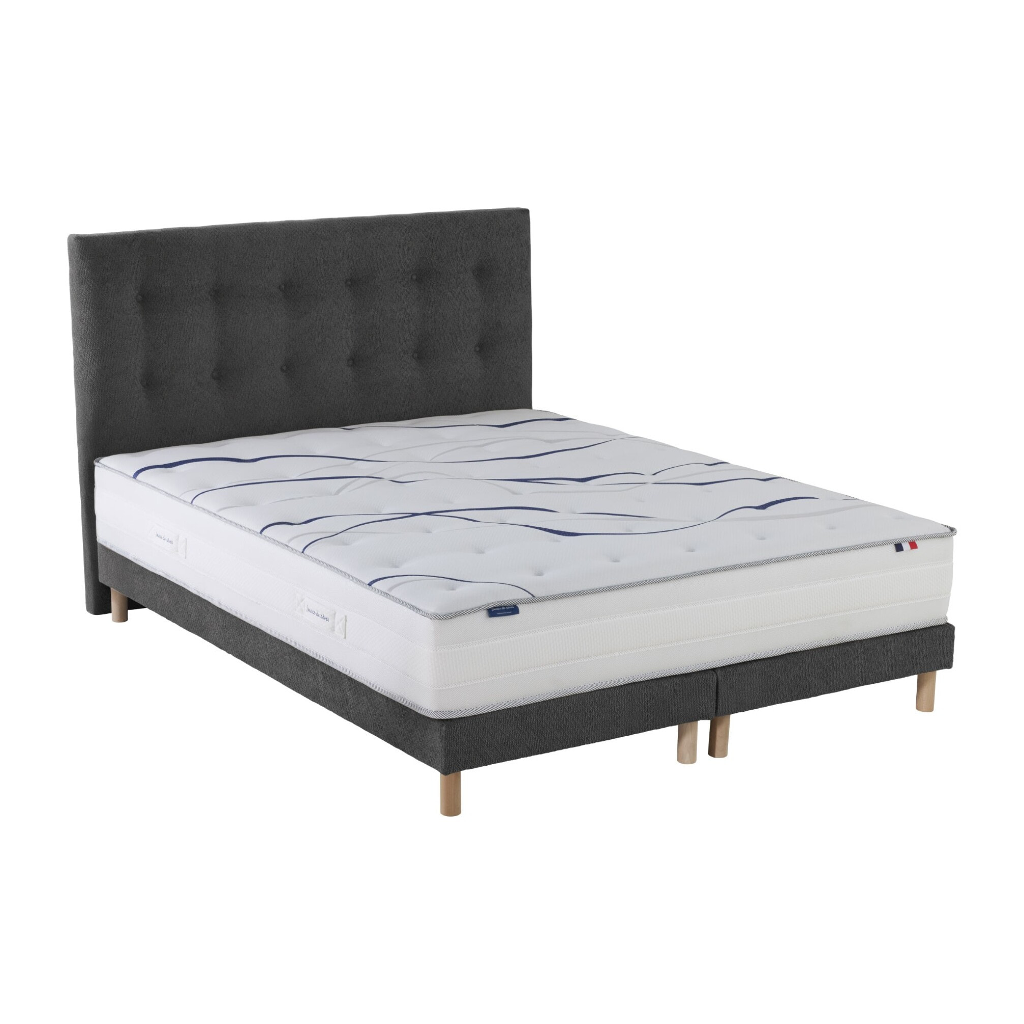 Ensemble matelas mousse HD SERENA + sommier + tête de lit, chenille bouclettes Gris anthracite
