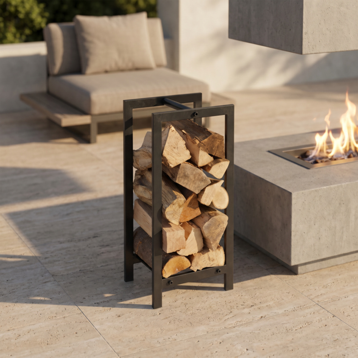 Portalegna verticale in acciaio Tamala 59,5 cm, supporto legna salvaspazio per camino e stufa, design moderno industriale, resistente e stabile, ideale per interno ed esterno, giardino terrazzo e area barbecue
