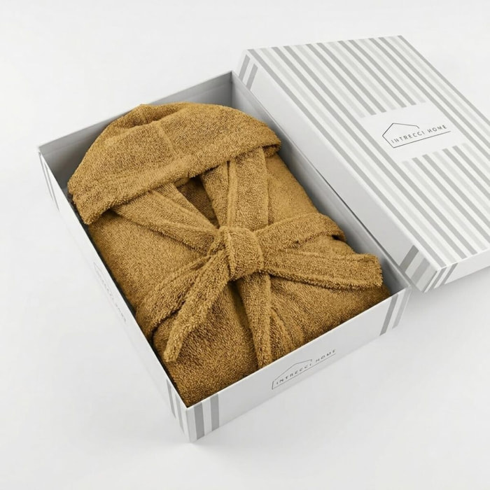 INTRECCI HOME Accappatoio Uomo e Donna, in Puro Cotone Jacquard 500 g, , Morbidezza Extra, Avvolgente, con Cappuccio e Tasche, Elegante e Confortevole,