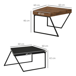 Lot de 2 tables basses design industriel géométrique - effet bois et acier noir