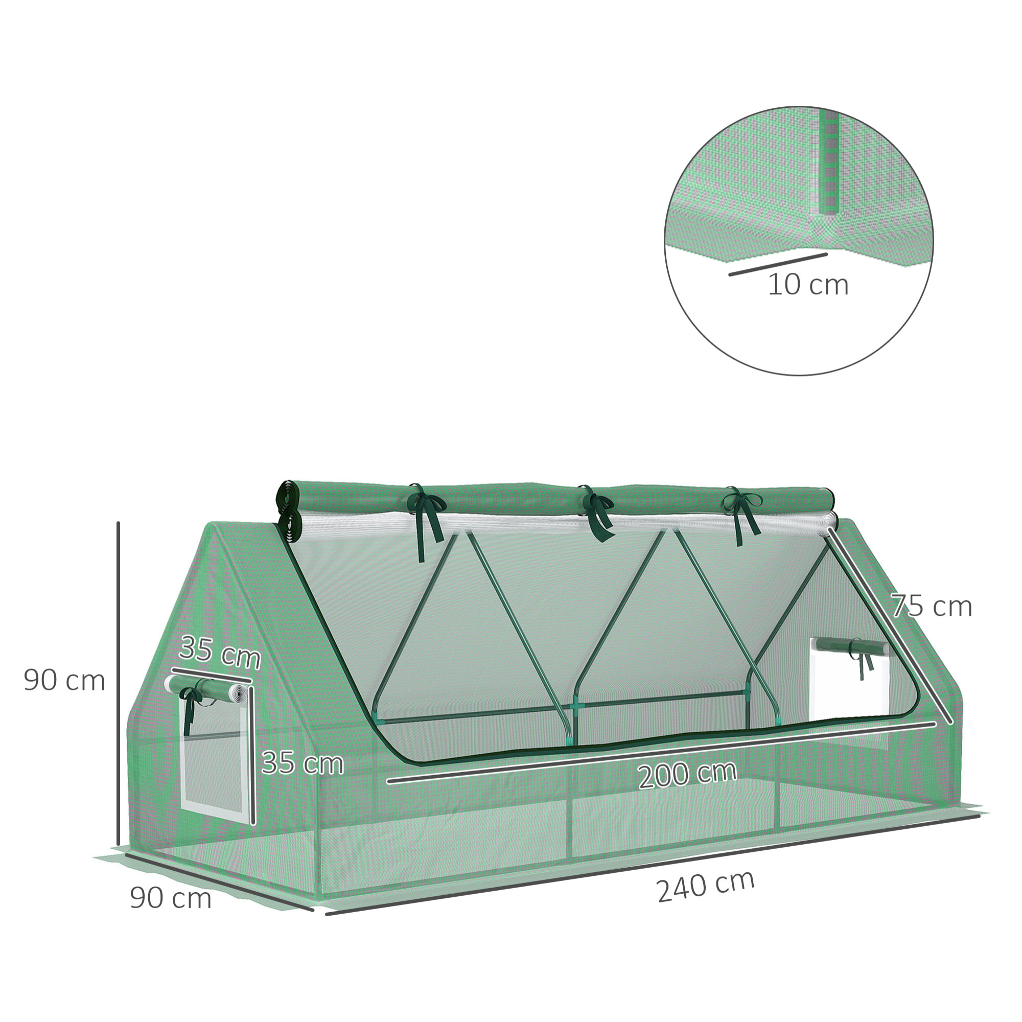 Invernadero de Terraza Mini Invernadero 240x90x90 cm con Ventanas de Malla y Marco de Acero para Cultivar Verduras y Flores Verde