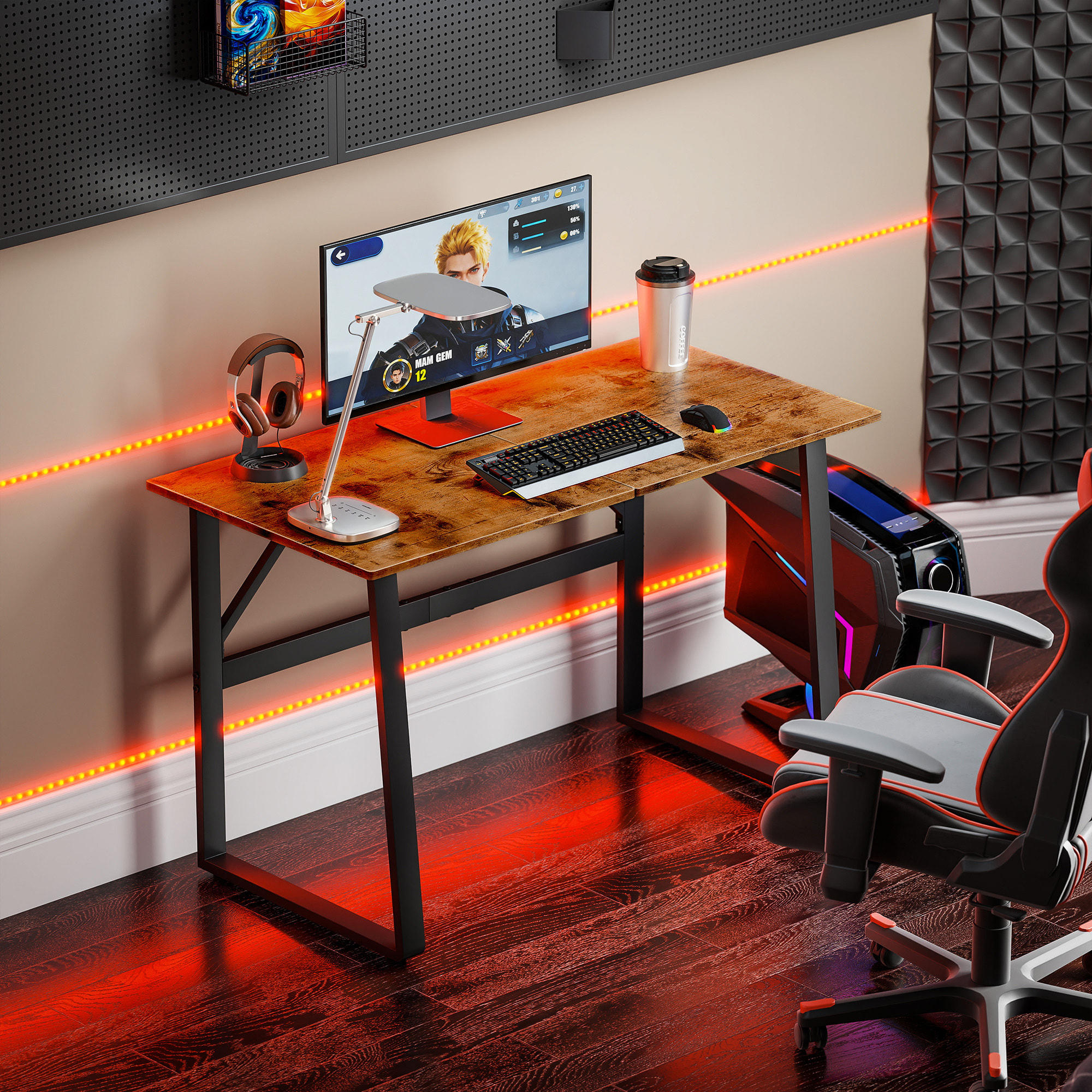Escritorio Estilo Industrial, 120x60x76 cm, Mesa de Escritorio, Mesa de Ordenador con Marco de Acero, Fácil de Montar, para Casa, Oficina, Dormitorio, Estudio, Marrón Rústico
