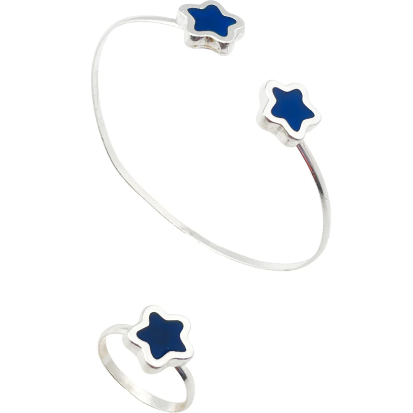 Conjunto Colors Flor Pulsera y anillo plata 10µ Marino