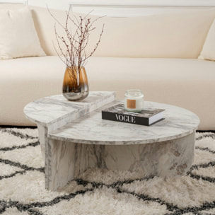 Table basse moderne effet marbre blanc - 2 hauteurs MARFA