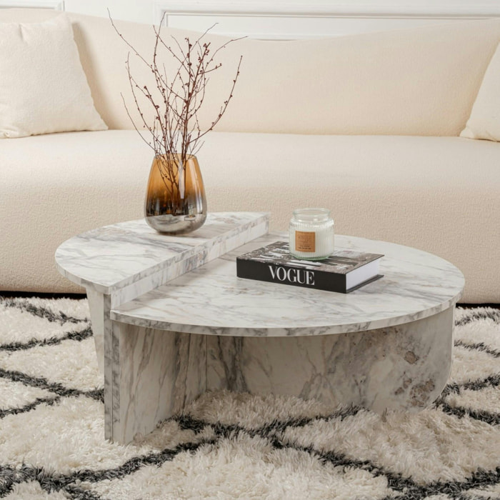 Table basse moderne effet marbre blanc - 2 hauteurs MARFA