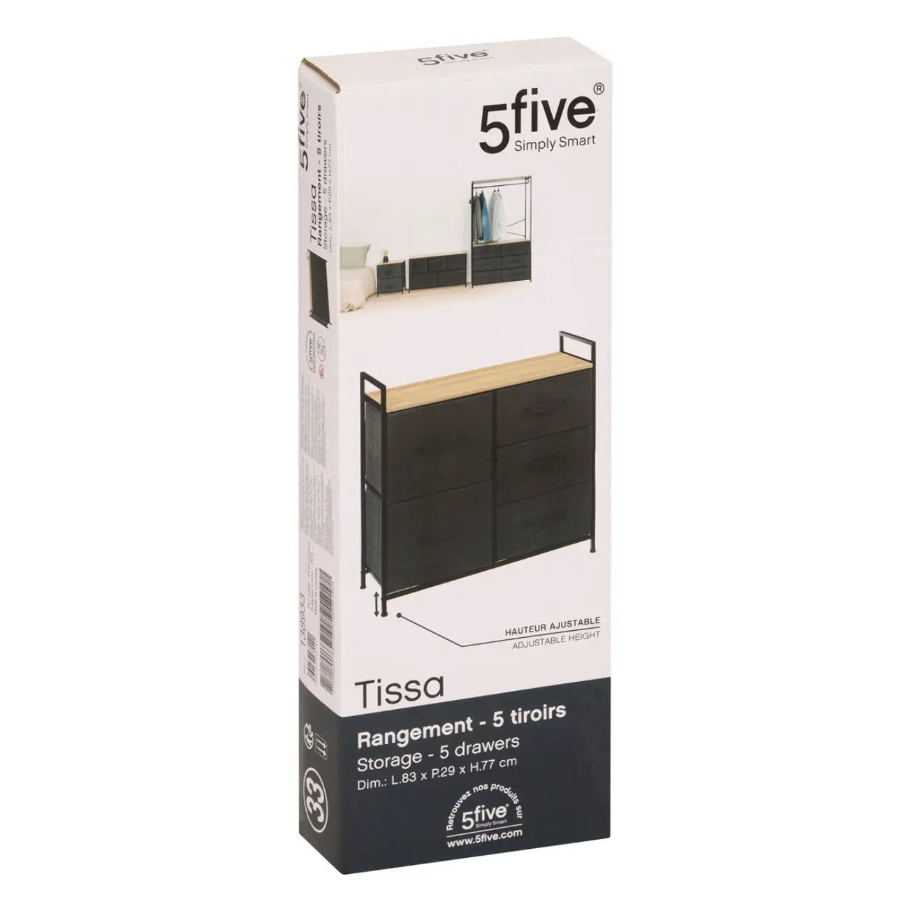 Rangement 5 tiroirs tissu gris anthracite