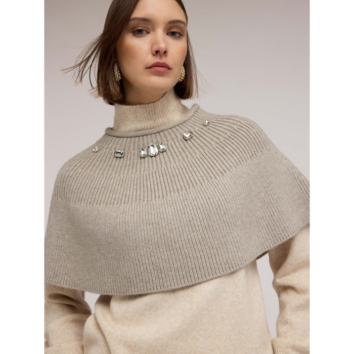 Motivi - Chal de punto acanalado con piedras - Beige