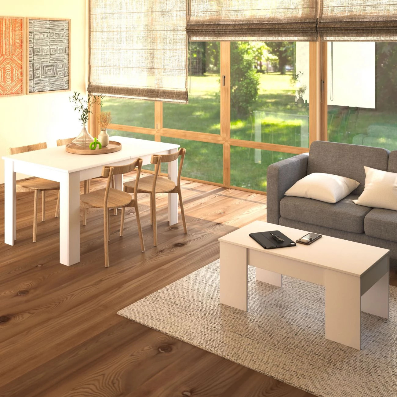 Pack mesa de comedor 123 y mesa de centro Vita Blanco Artik (Blanco Mate)