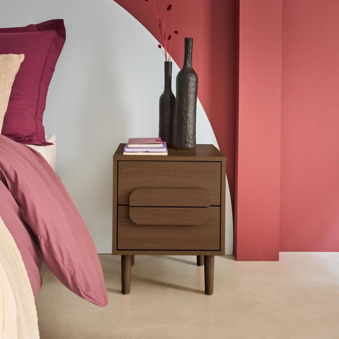 Table de chevet vintage décor bois de noyer 2 tiroirs L 40 x P 40 x H 50cm - Juliana