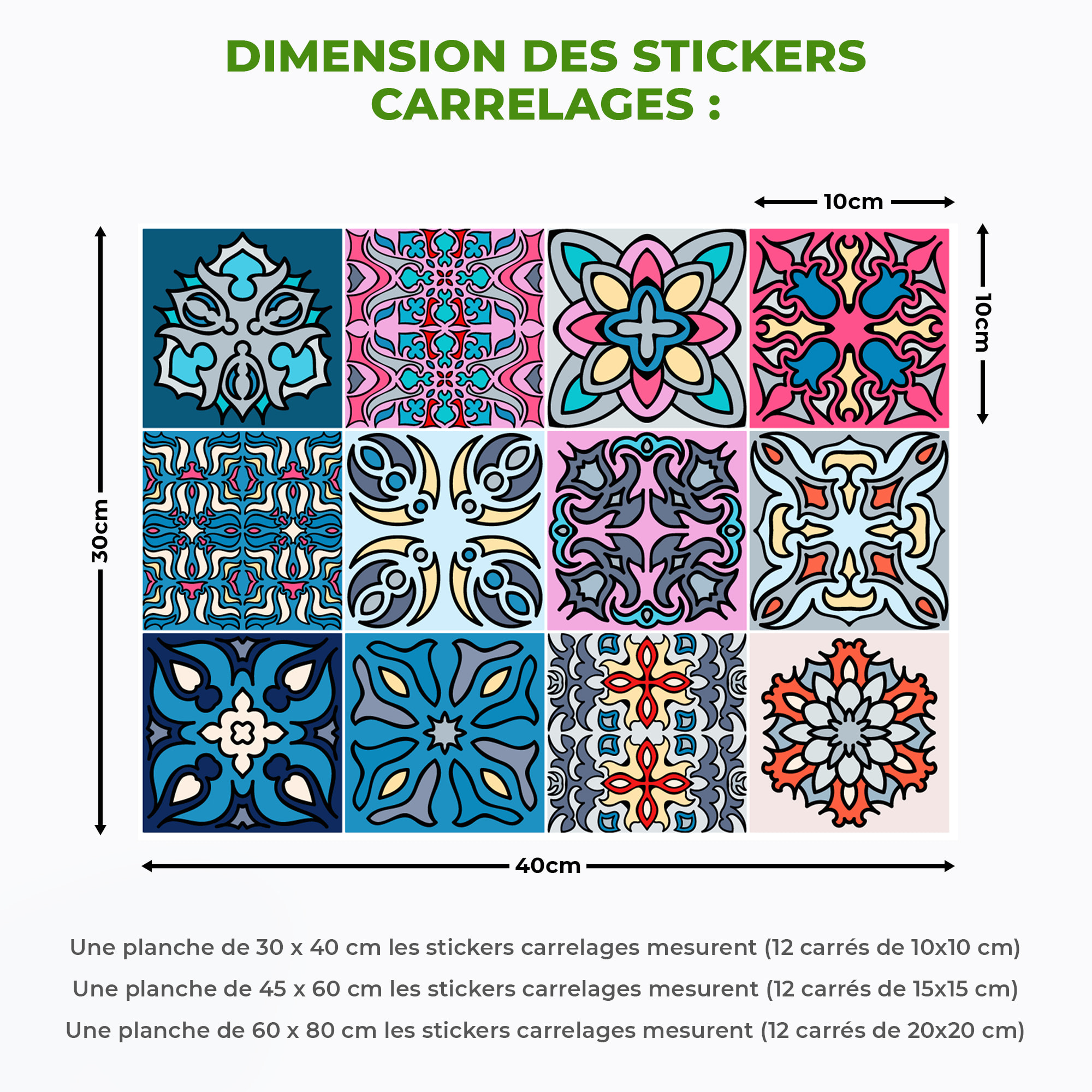 Stickers muraux - Sticker Mural Carrelage adhésif Cuisine Salle de Bain - 12 STICKERS CARREAUX DE CIMENT AUSTRALIA