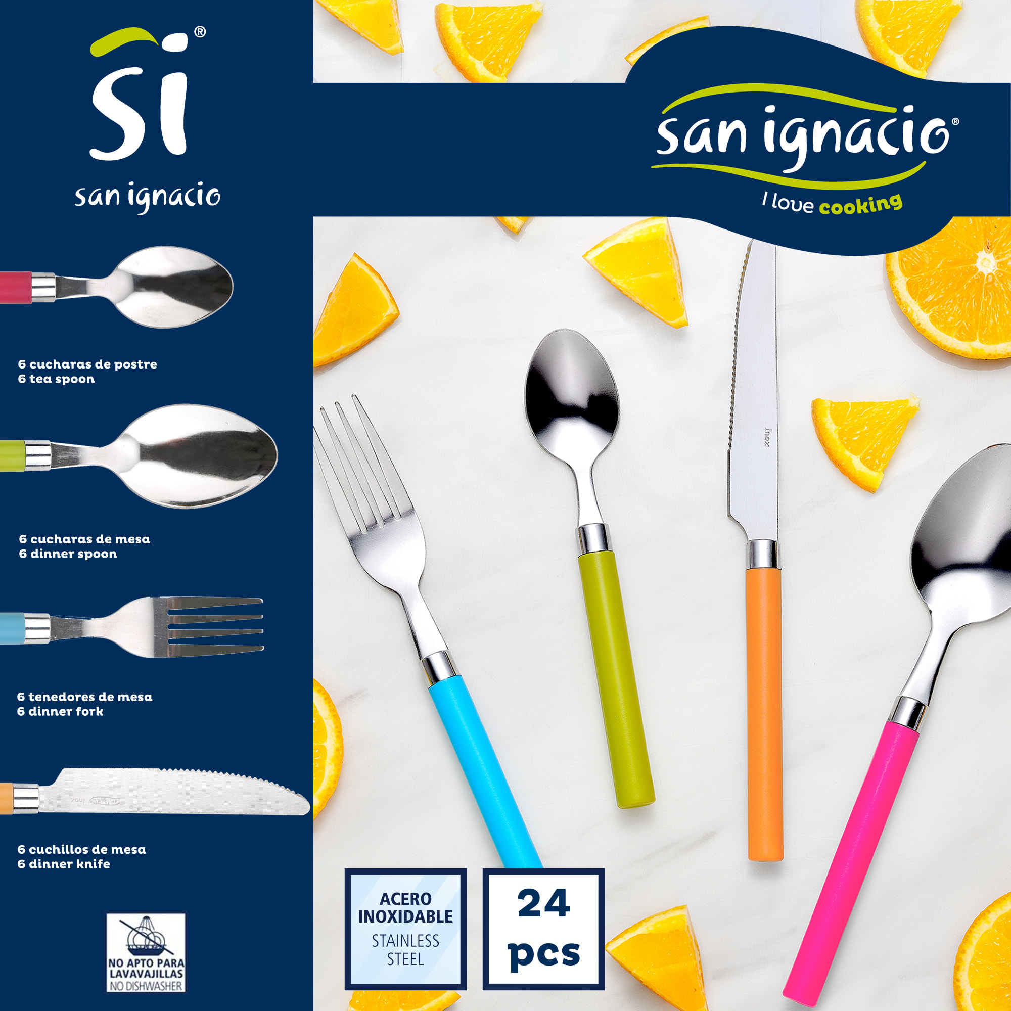 Set 24pcs cubertería  con mango multicolor San Ignacio