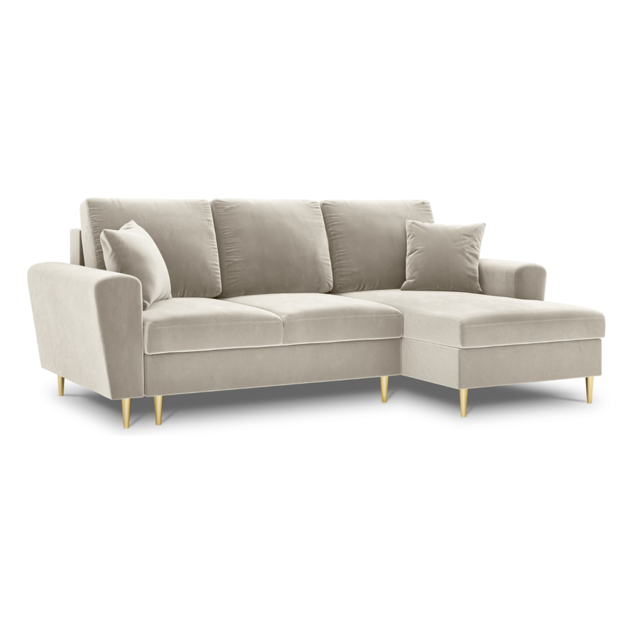 Canapé d'angle droit convertible avec coffre de rangement "Kyoto" 4 places en velours beige clair