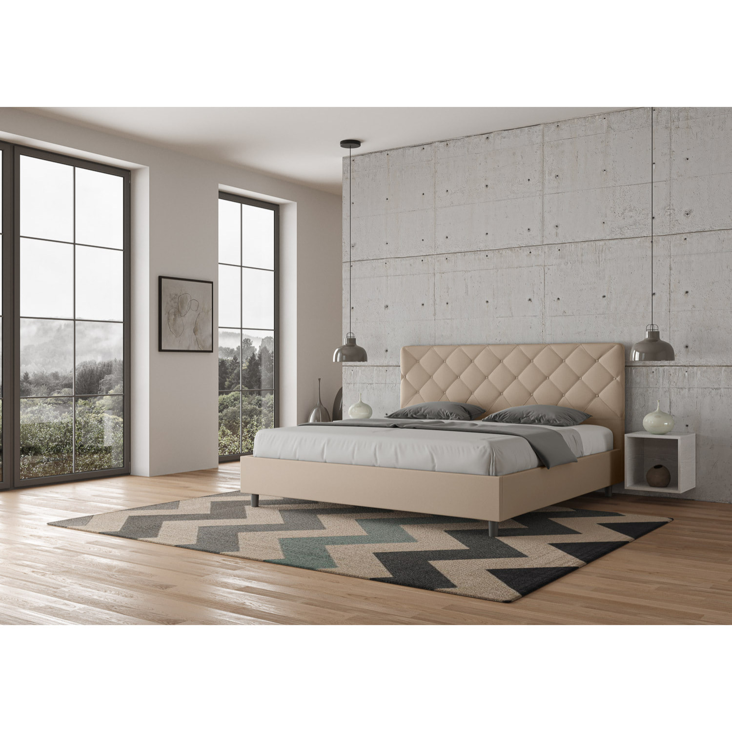 Lit king size avec sommier rembourrée 180x200 similicuir taupe Priya