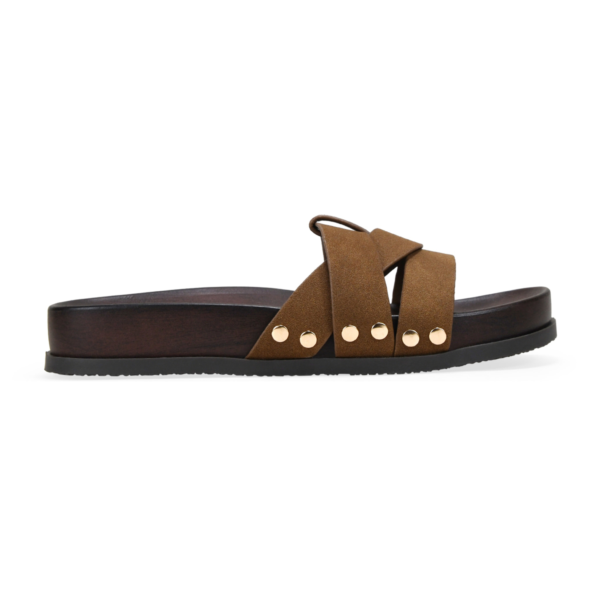 Sandalias planas marrones con suela efecto madera