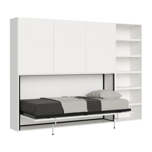 Armoire lit escamotable horizontal 1 couchage 85 Kando avec matelas composition G Frêne Blanc