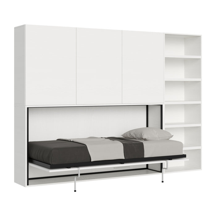 Armoire lit escamotable horizontal 1 couchage 85 Kando avec matelas composition G Frêne Blanc