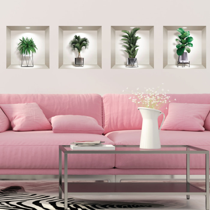 Stickers muraux 3D | Sticker Mural Autocollant effet 3D plantes d'intérieur design - Stickers adhésifs 3D Chambre Salon Trompe l'oeil
