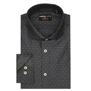 Camicia Uomo 1 Bottone Francese Slim Cotone Poliestere Jacquard Nero