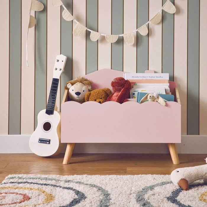 Coffre à jouets enfant effet bois. rose. L 58 x P 28 x H 44.5 cm