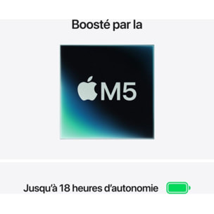 Ordinateur Apple MACBOOK Air 13" Puce M5 CPU 10 / GPU 8 coeurs Mémoire RAM 16Go Stockage 512Go SSD Minuit
