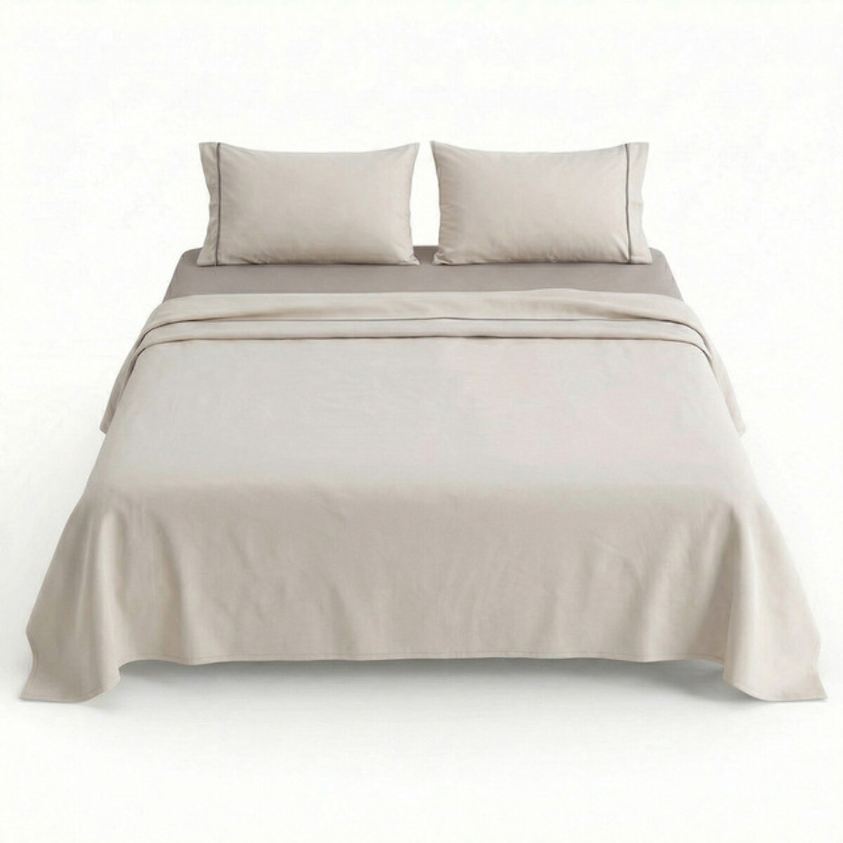 Completo Lenzuola in 100% Cotone con Piping Elegante, Set Letto Morbido e Traspirante con Lenzuolo Sopra, Sotto con Angoli Elasticizzati e Federa Coordinata