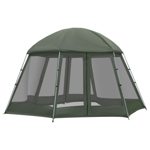 Tente de camping familiale 6-8 personnes - tente hexagonale - avec sac de transport et piquets de sol - dim. 493L x 493L x 240H cm fibre verre polyester - vert