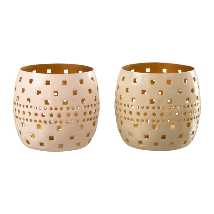 J-Line photophore Perfore - métal - rose clair/beige - 2 pcs