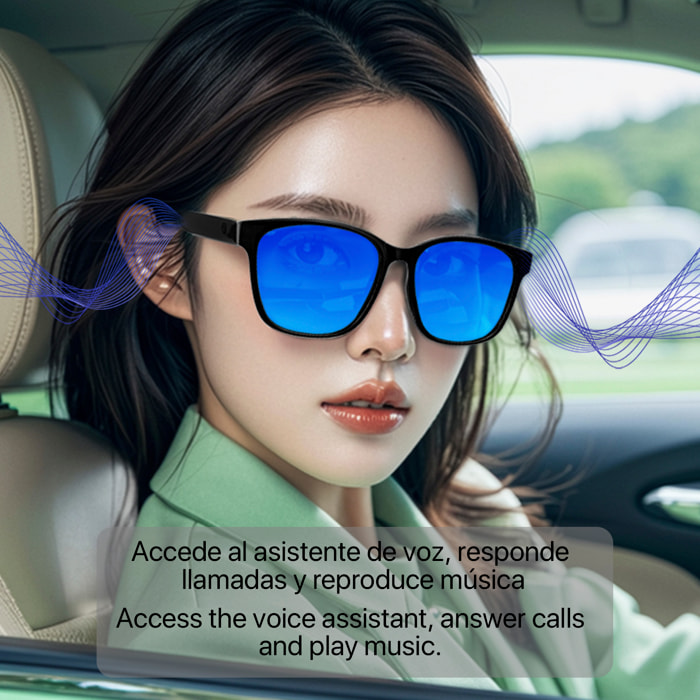 Gafas inteligentes GS08, llamada bluetooth, asistente de voz, control remoto de la cámara.