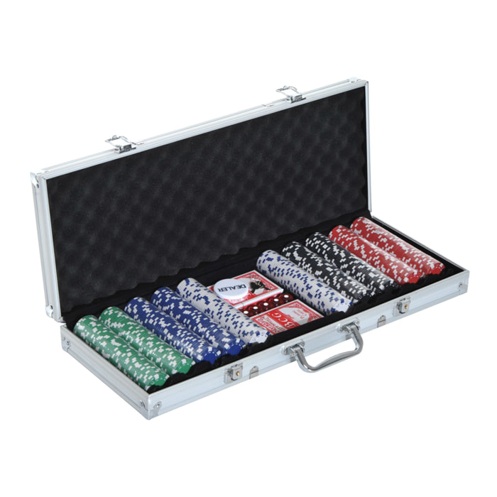 Mallette professionnelle de Poker 500 jetons 2 jeux de cartes 5 dés bouton dealer 2 clés alu